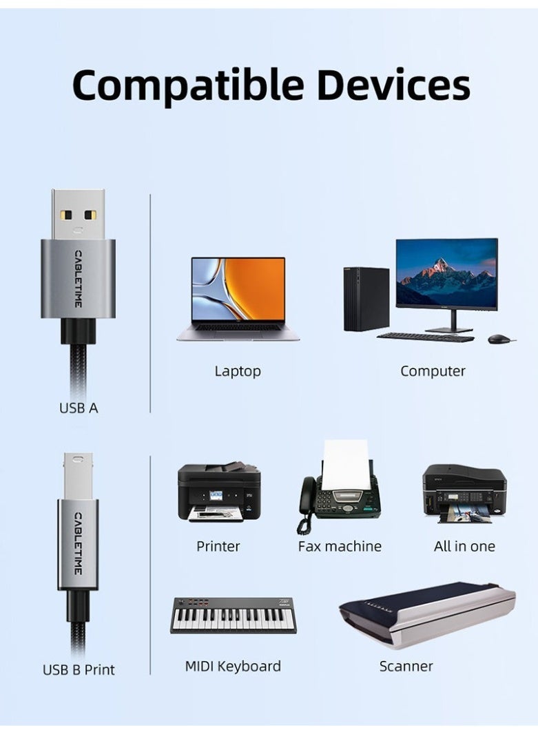 CABLETIME USB 2.0 A TO USB B PRINTER CABLE - Image 2
